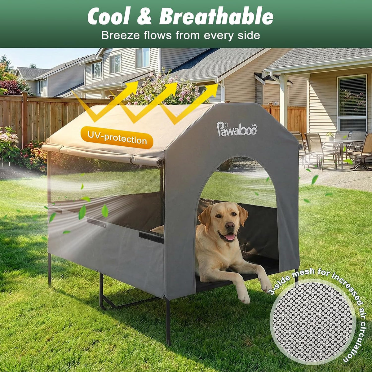 pawaboo 47" xl dog house outdoor weatherproof, with shown in use