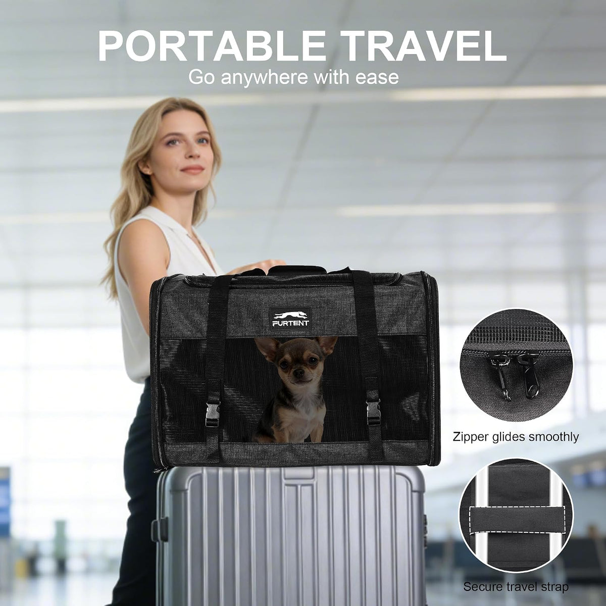 soft sided cat carrier, pet carrier for 2, side view