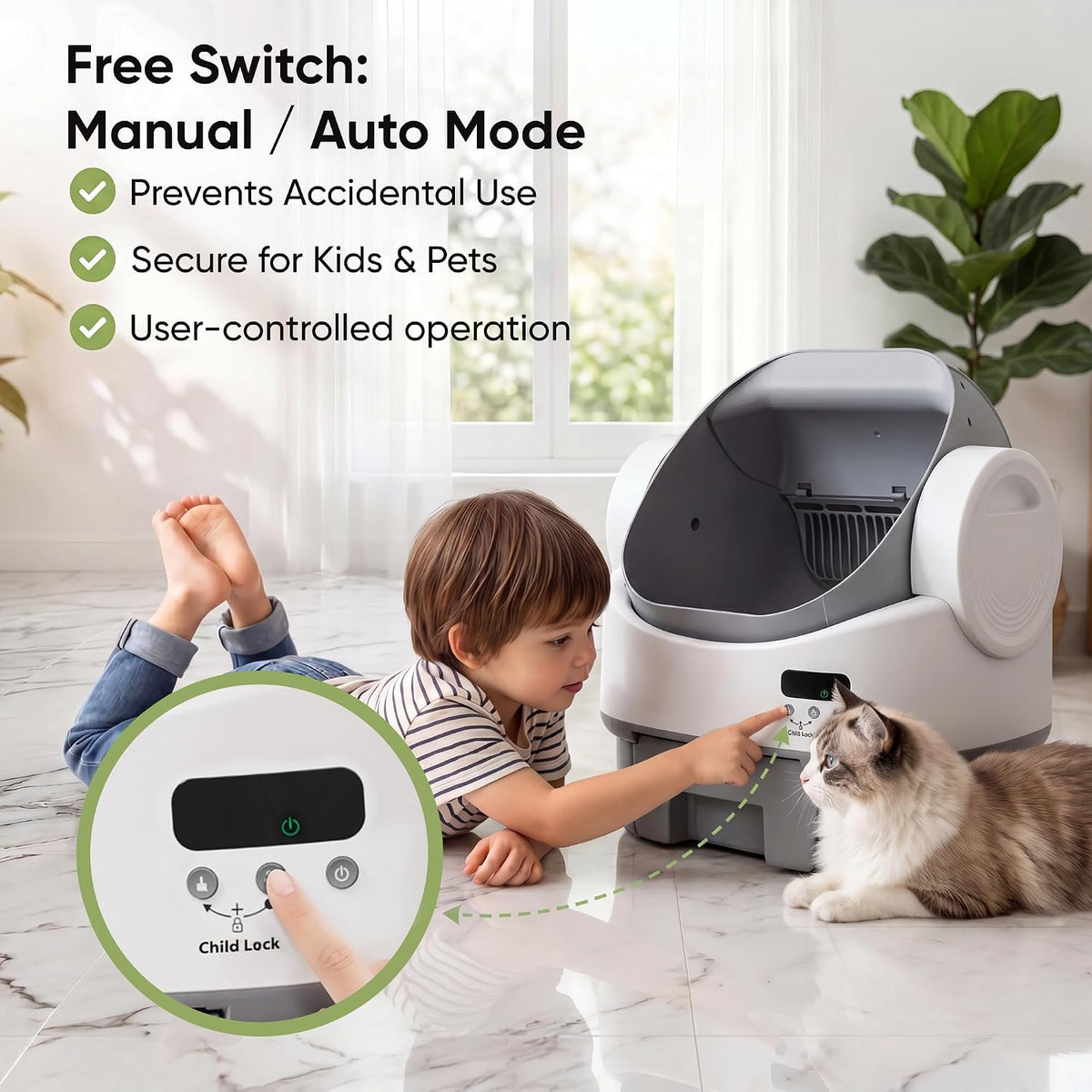 gunji auto-cleaning litter box – 10l, plug &, side view