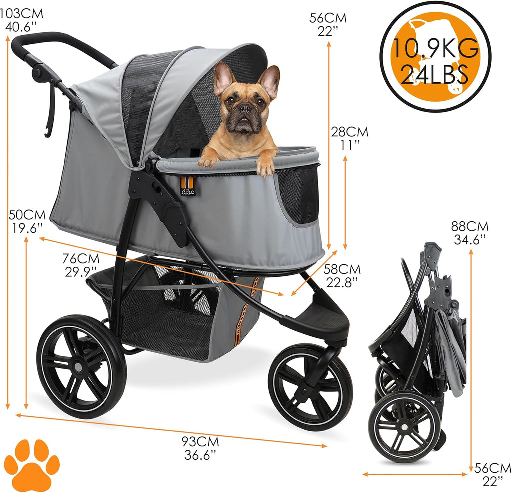 cooper dog & pet robust buggy, jogger holds showing dimensions
