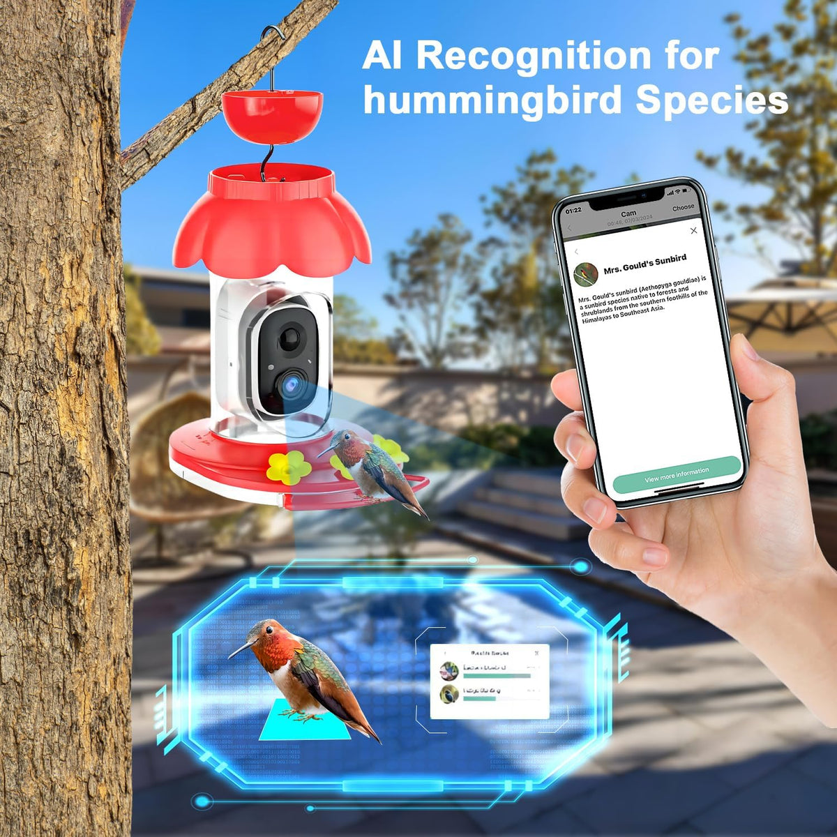 hummingbird feeder with camera,wireless smart bird feeders for, close-up detail