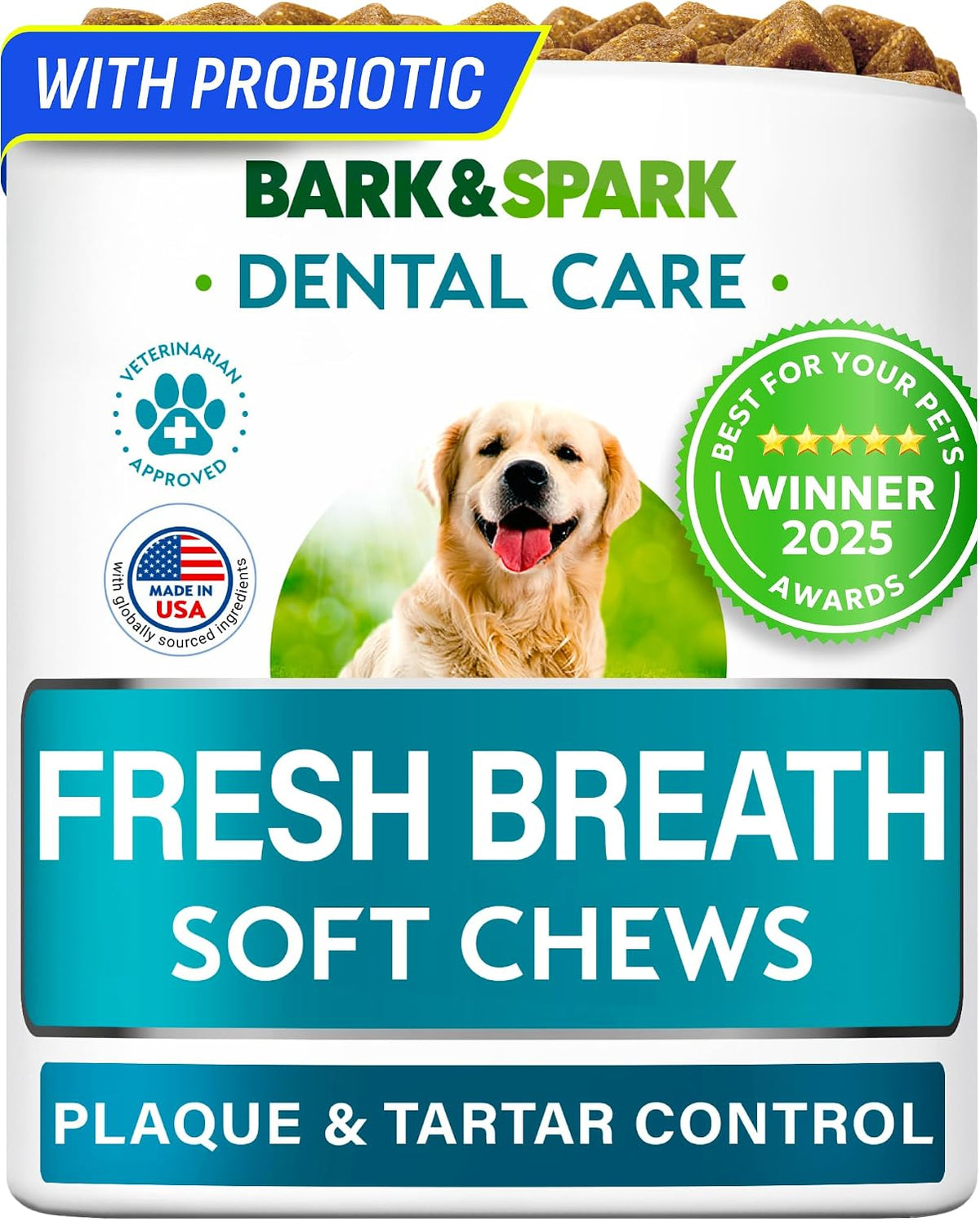 bark&spark dog teeth breath freshener chews, dental cleaning, main product view