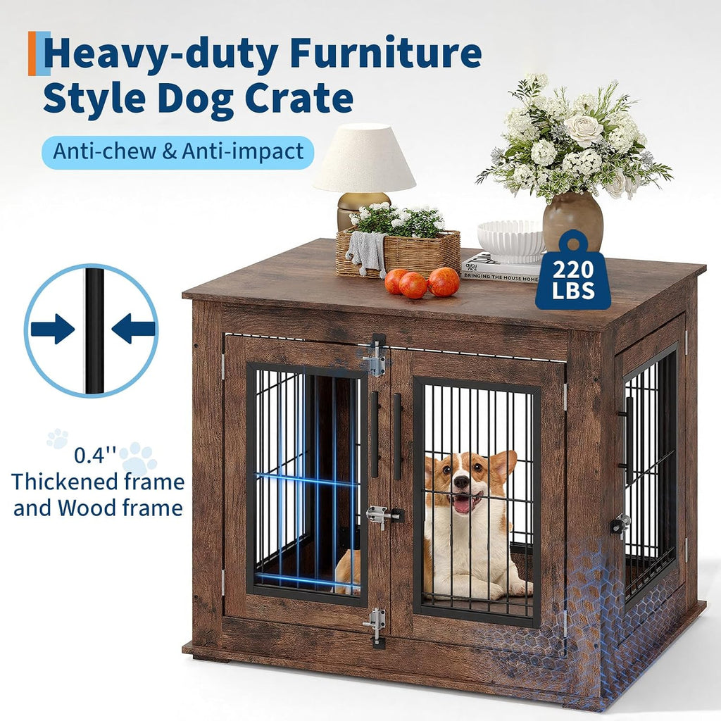farmhouse dog crate furniture end table - heavy, close-up detail