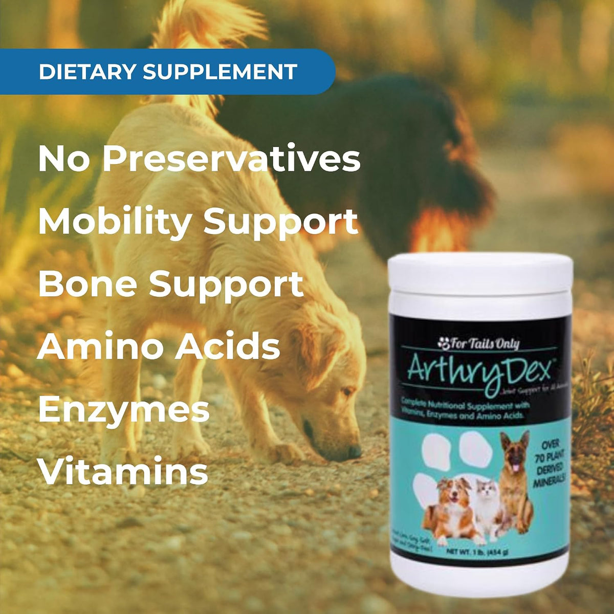 youngevity arthrydex pet bone support powder with probiotics, side view