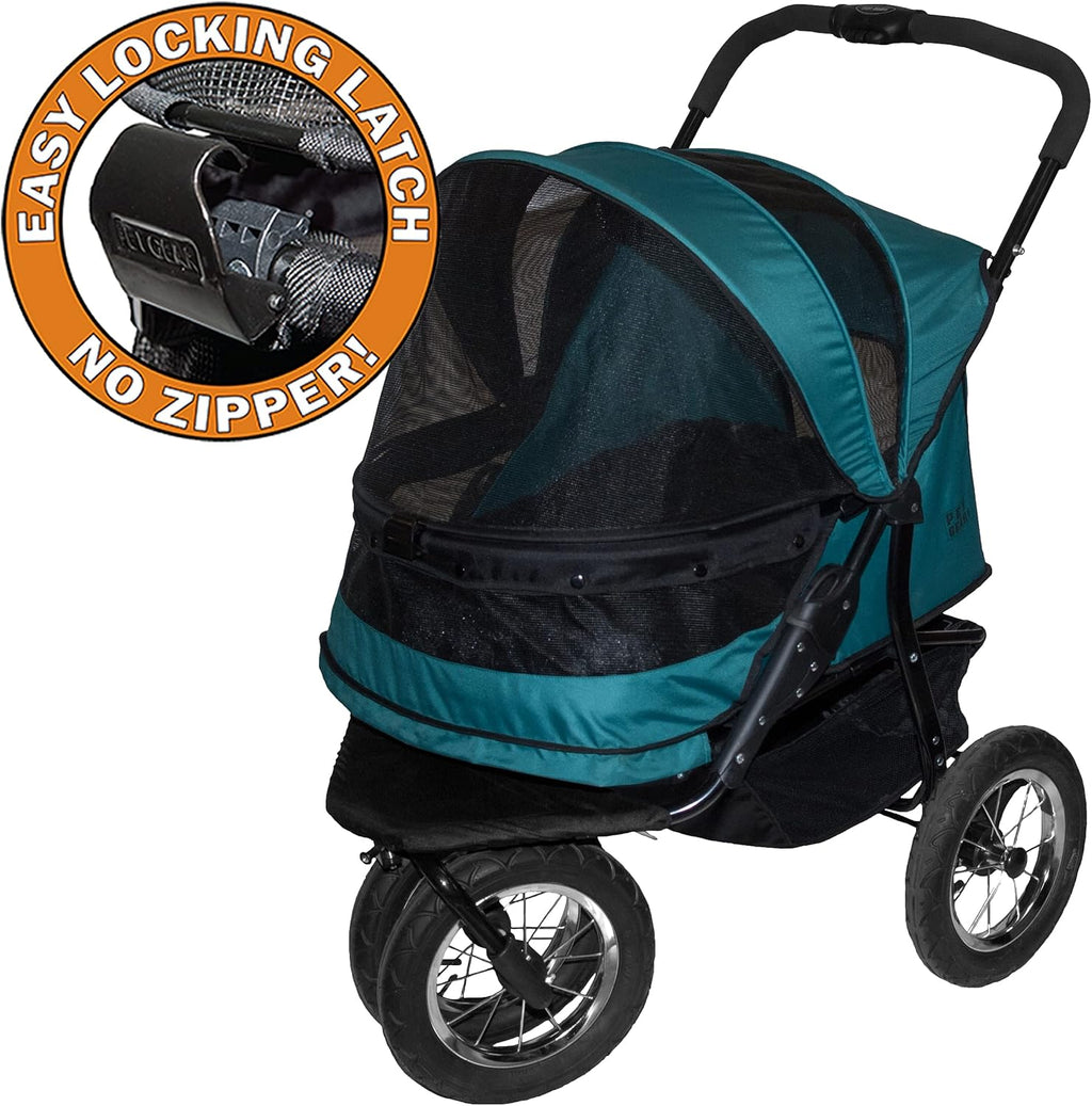 pet gear no-zip double pet stroller, zipperless entry, side view