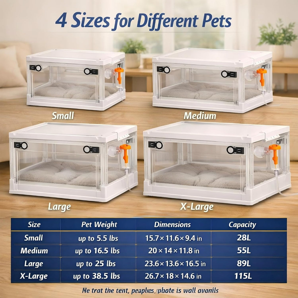 folding dog oxygen chamber with wheels, 115l, side view