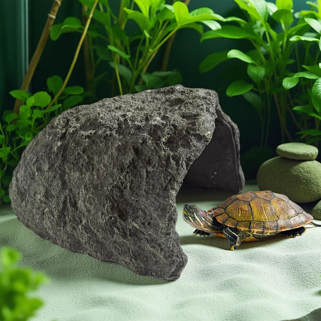 extra large rock reptile hide,tortoise hideout cave, resin shown in use