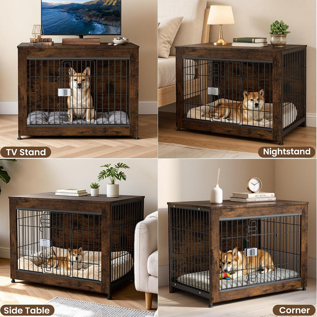 wooden dog crate furniture 32" for high anxiety on a desk or shelf