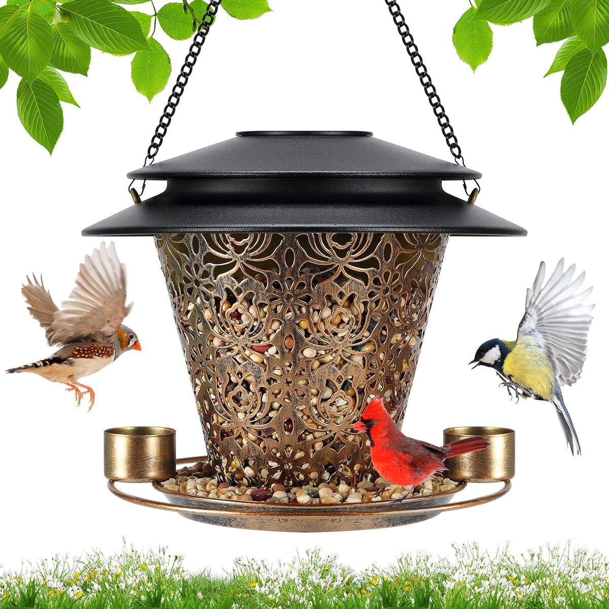 solar bird feeders for outside hanging metal wild, main product view