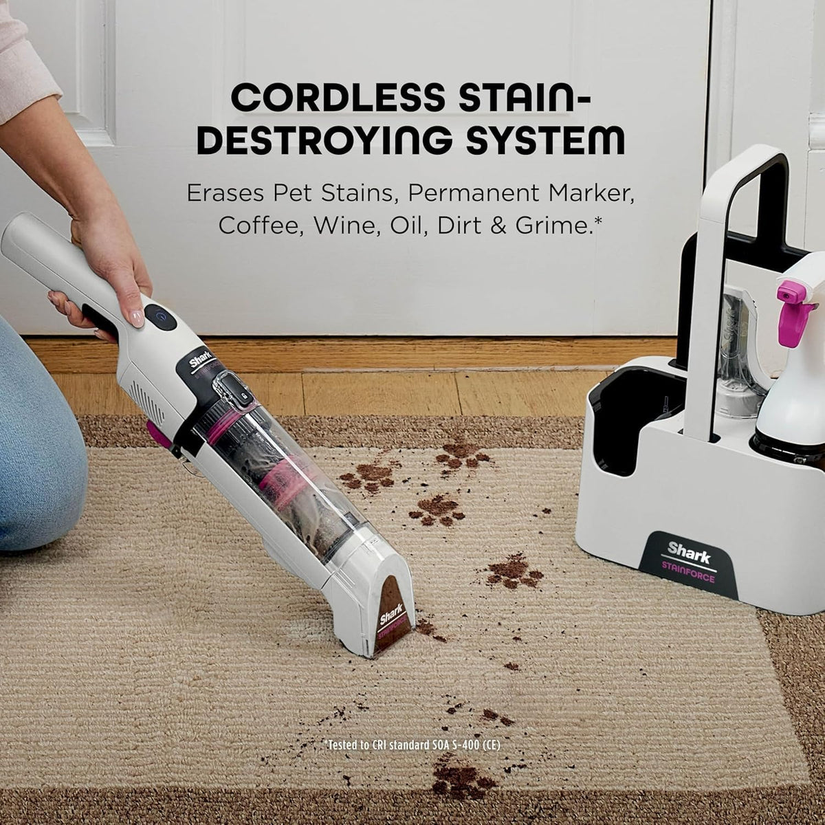 shark stainforce hx100ukt cordless stain cleaner, lightweight and, close-up detail