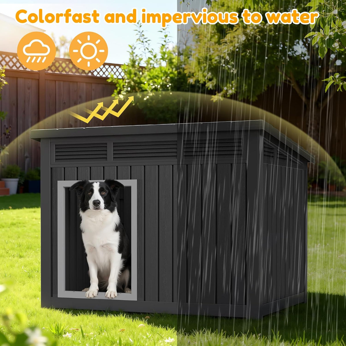 fancyango large dog house with weatherproof roof for showing dimensions