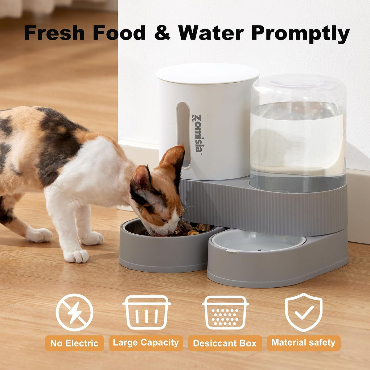 zomisia gravity cat feeder and water dispenser, close-up detail