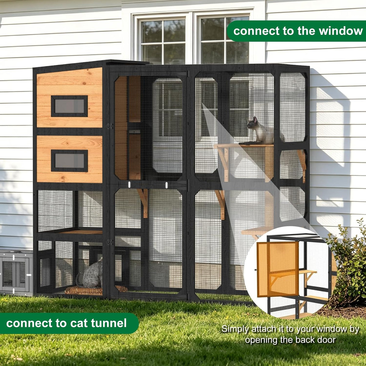 timhaka catio outdoor cat enclosure, 70 inch large showing dimensions