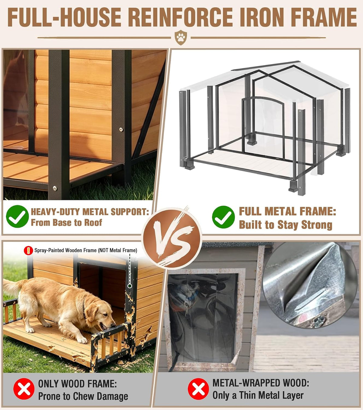 extra large dog house outdoor with full iron shown in use