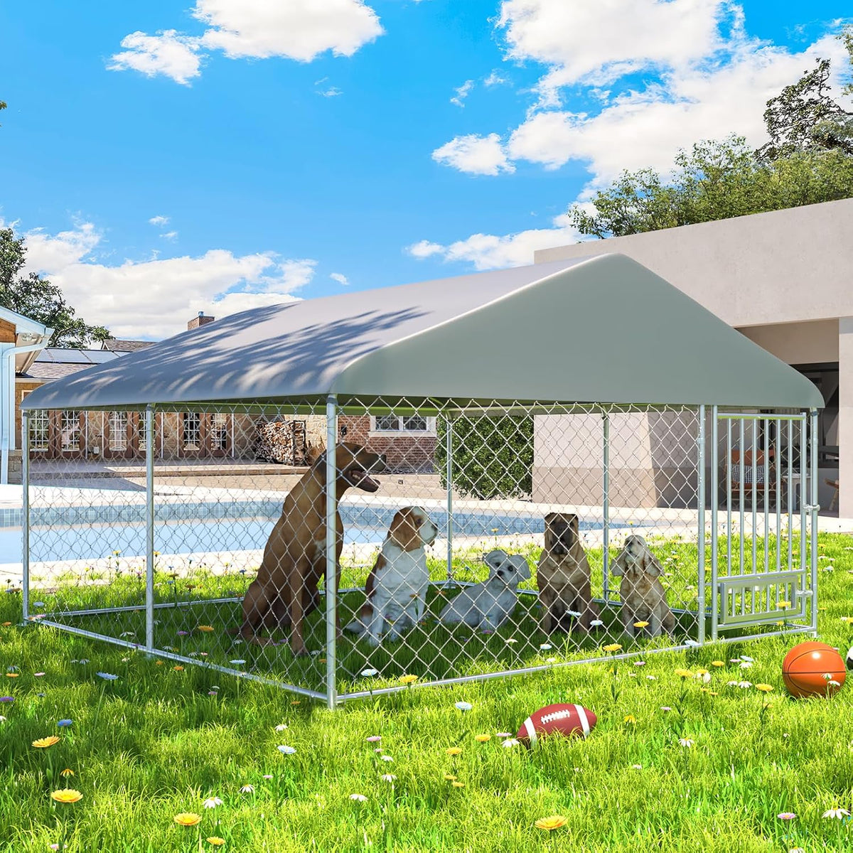 erinnyees 10'x10' outdoor dog kennel with roof, large, main product view