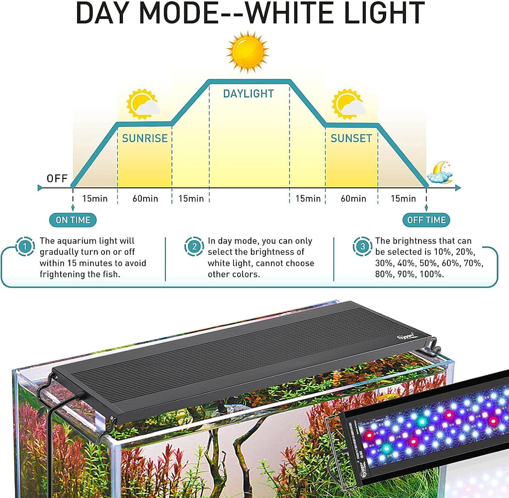 hygger auto on off led aquarium light, full, side view