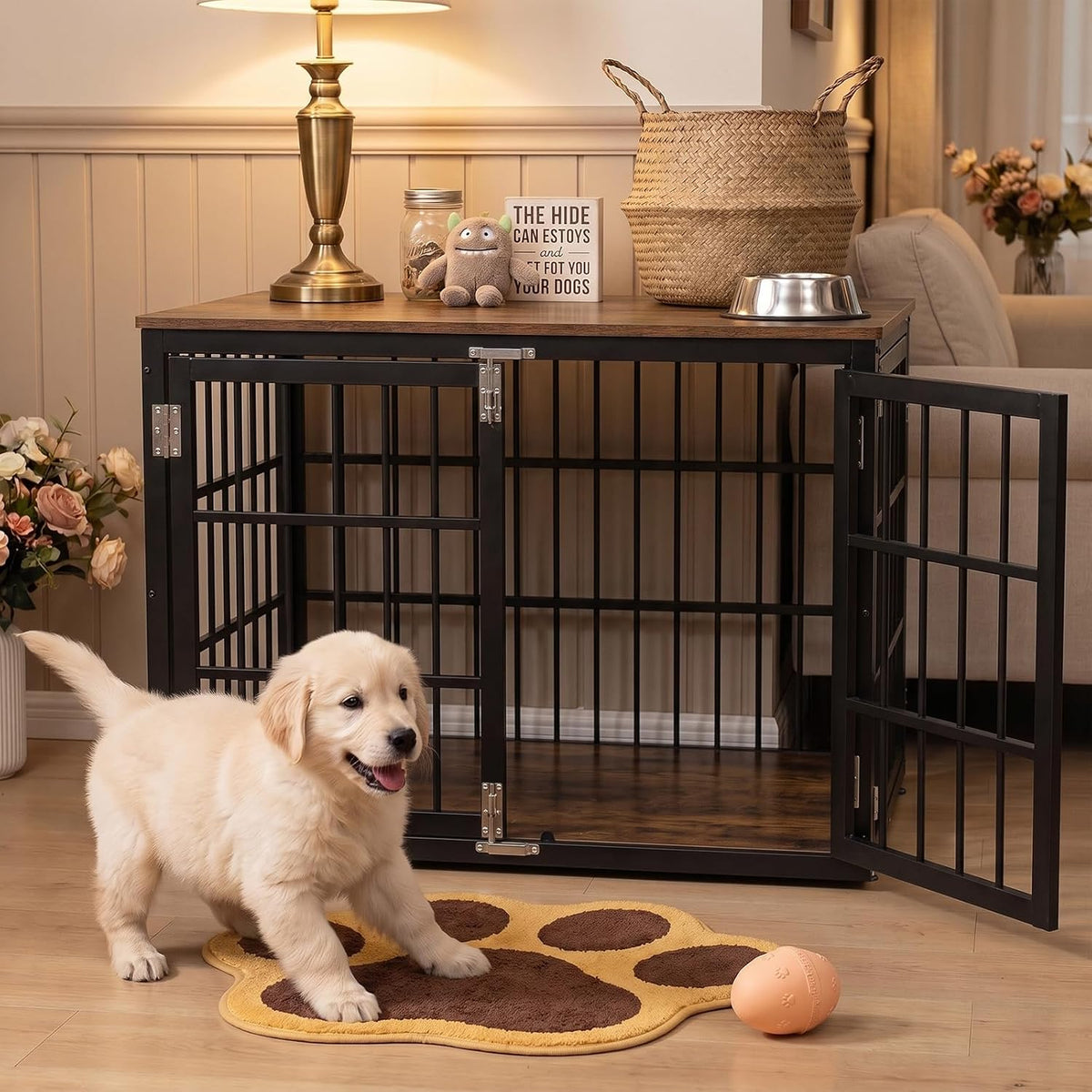dumos dog crate furniture 38 inch indoor crate shown in use