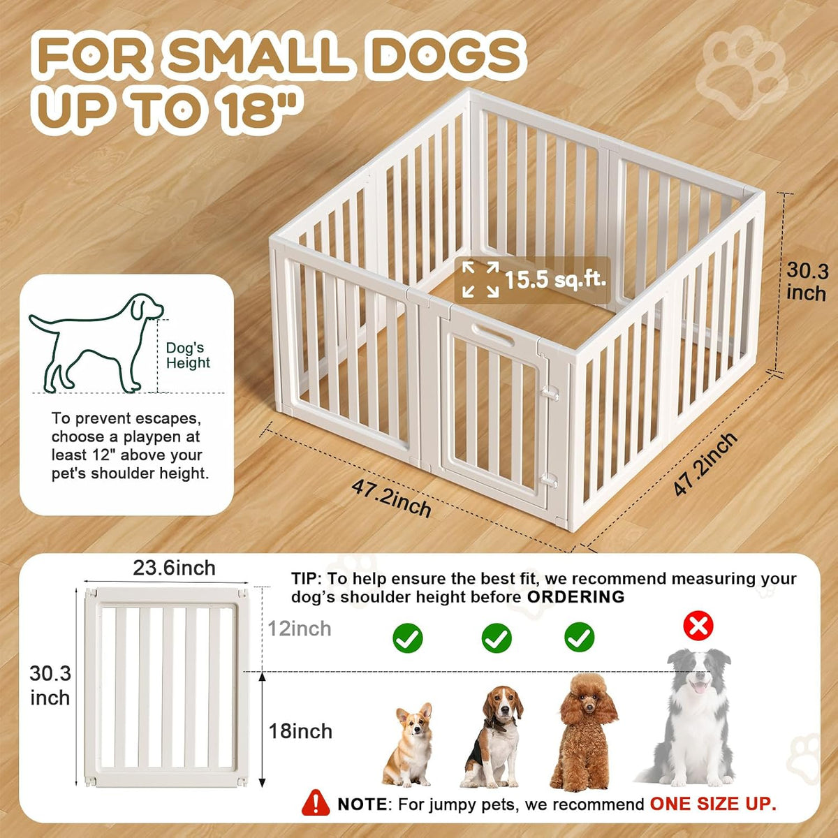 dog playpen indoor,puppy playpen,white 30.3" h, 8 panels shown in use