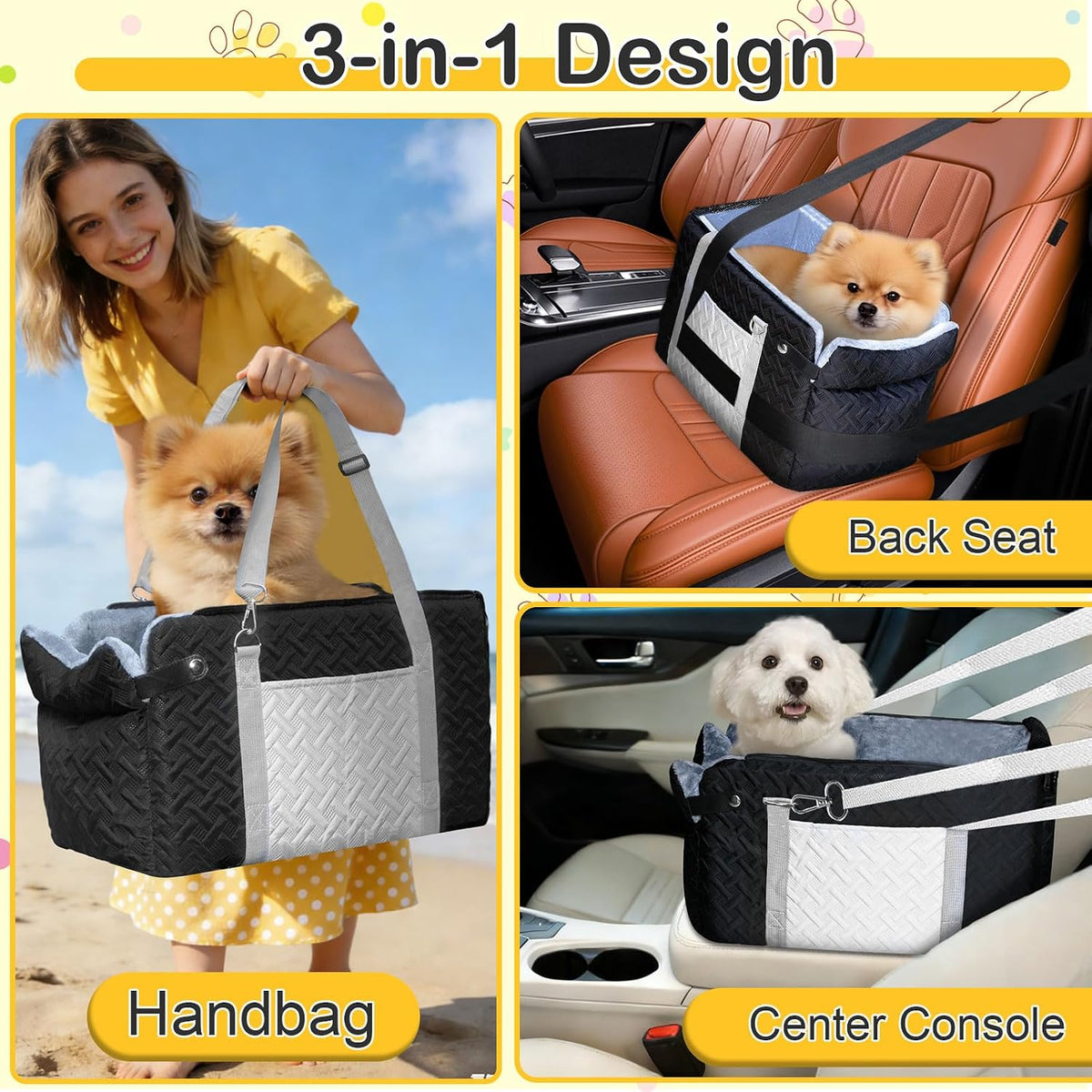 car seat for small dog, center console dog, side view