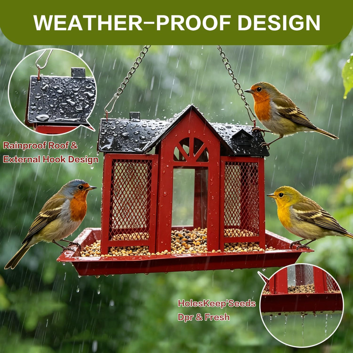 large metal bird feeders for outdoors hanging with, side view