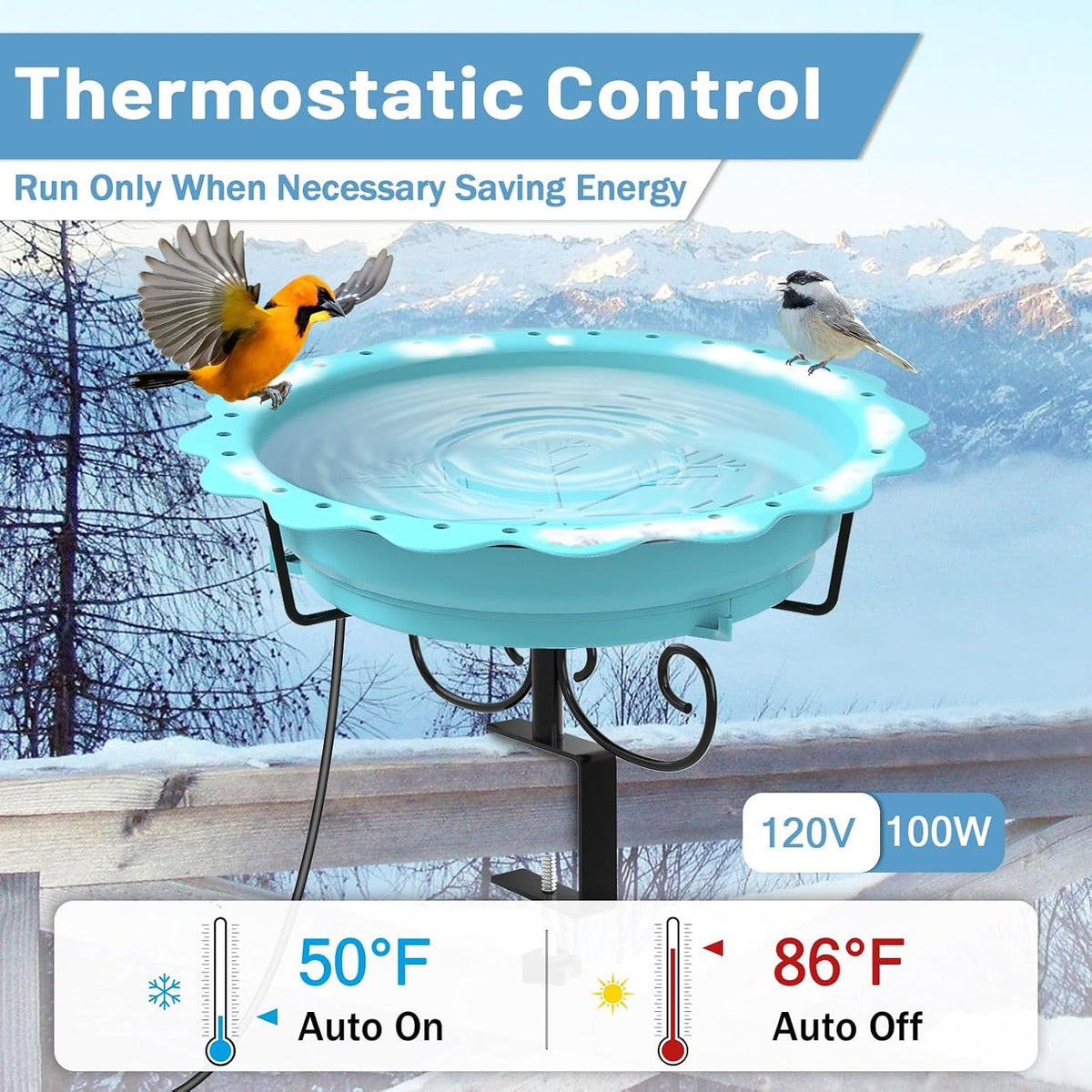 100w heated bird baths for outdoors, heated birdbath, close-up detail