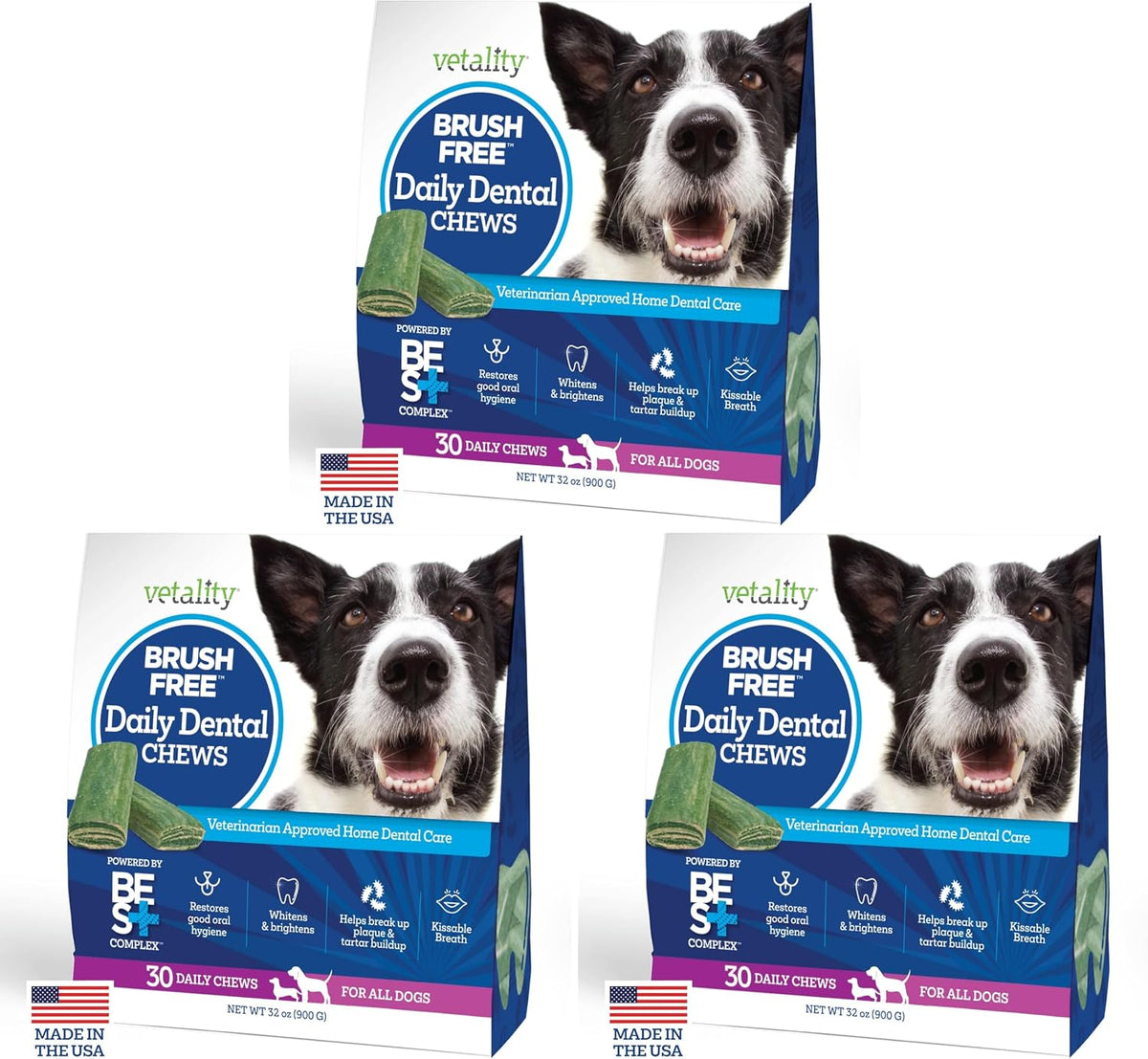 vetality brush free daily dental care chews for, main product view