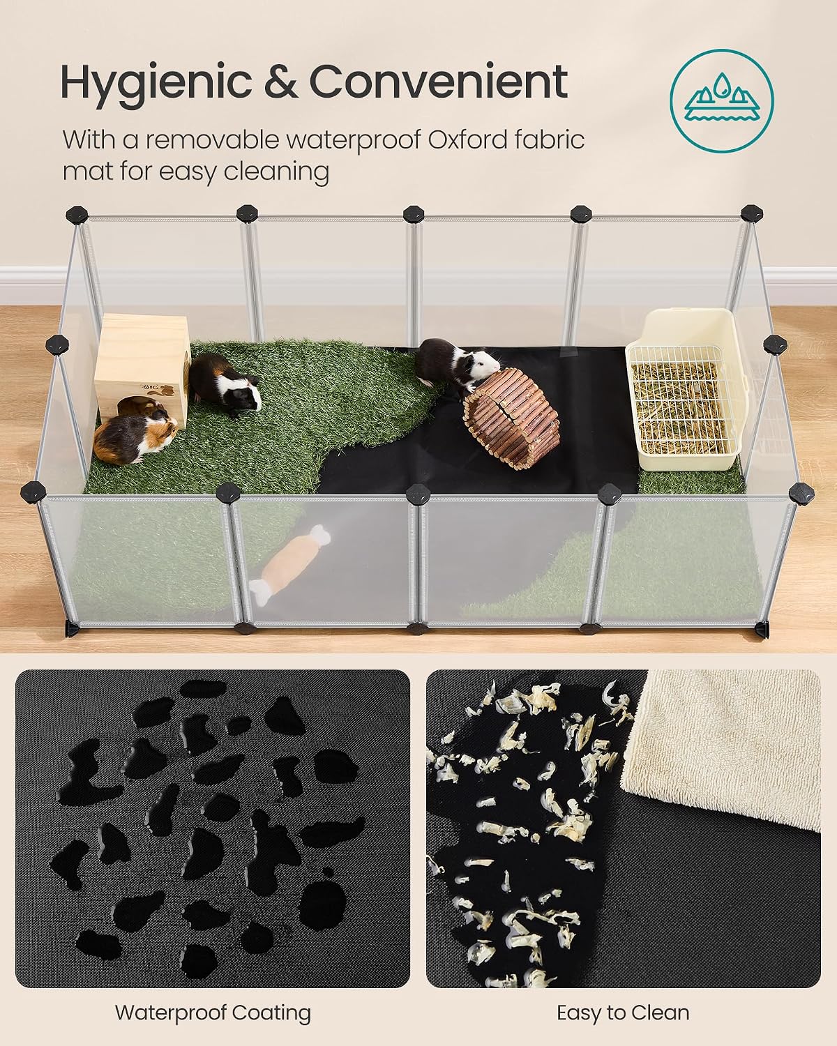 songmics guinea pig playpen, 20 panels small animal, side view