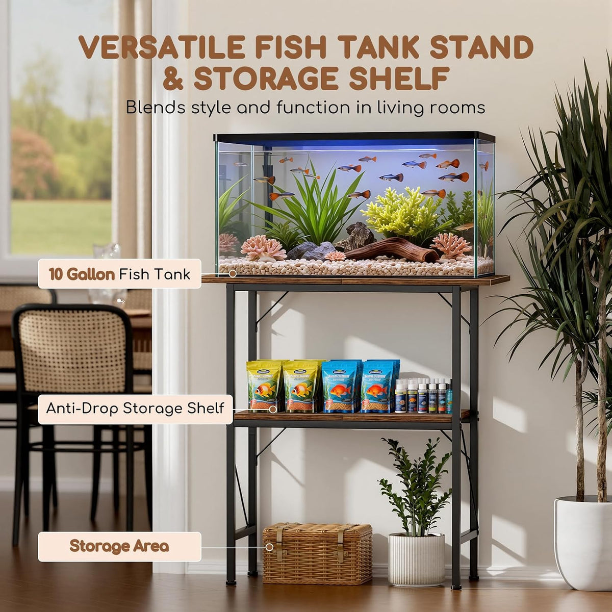 10-30 gallon fish tank stand with storage shelves, side view