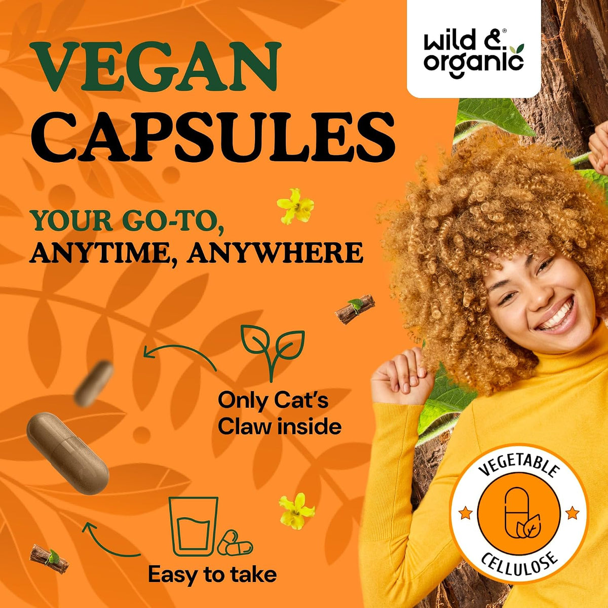 wild & organic cat's claw capsules 1000 mg, side view