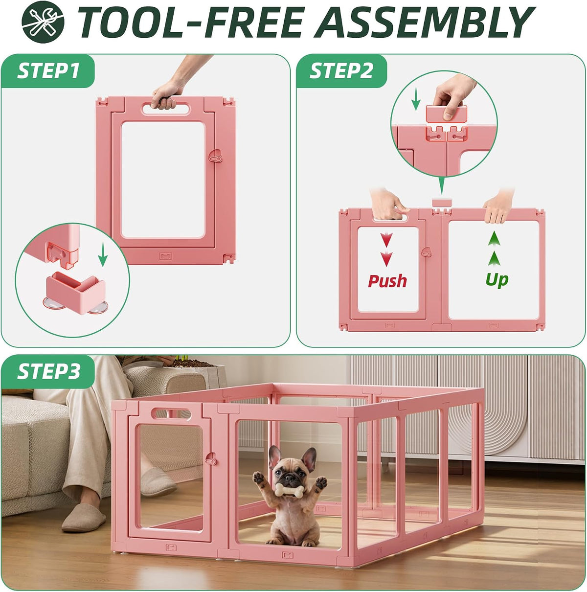 acrylic dog playpen indoor，exercise pen with door, 24", side view