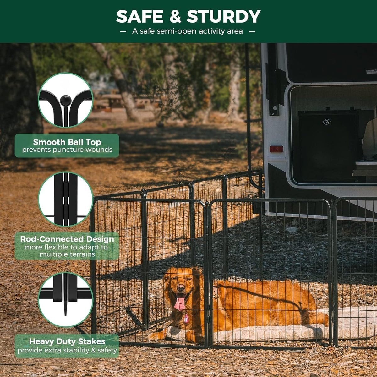 fxw rollick dog playpen with storage bags, 40"h showing dimensions
