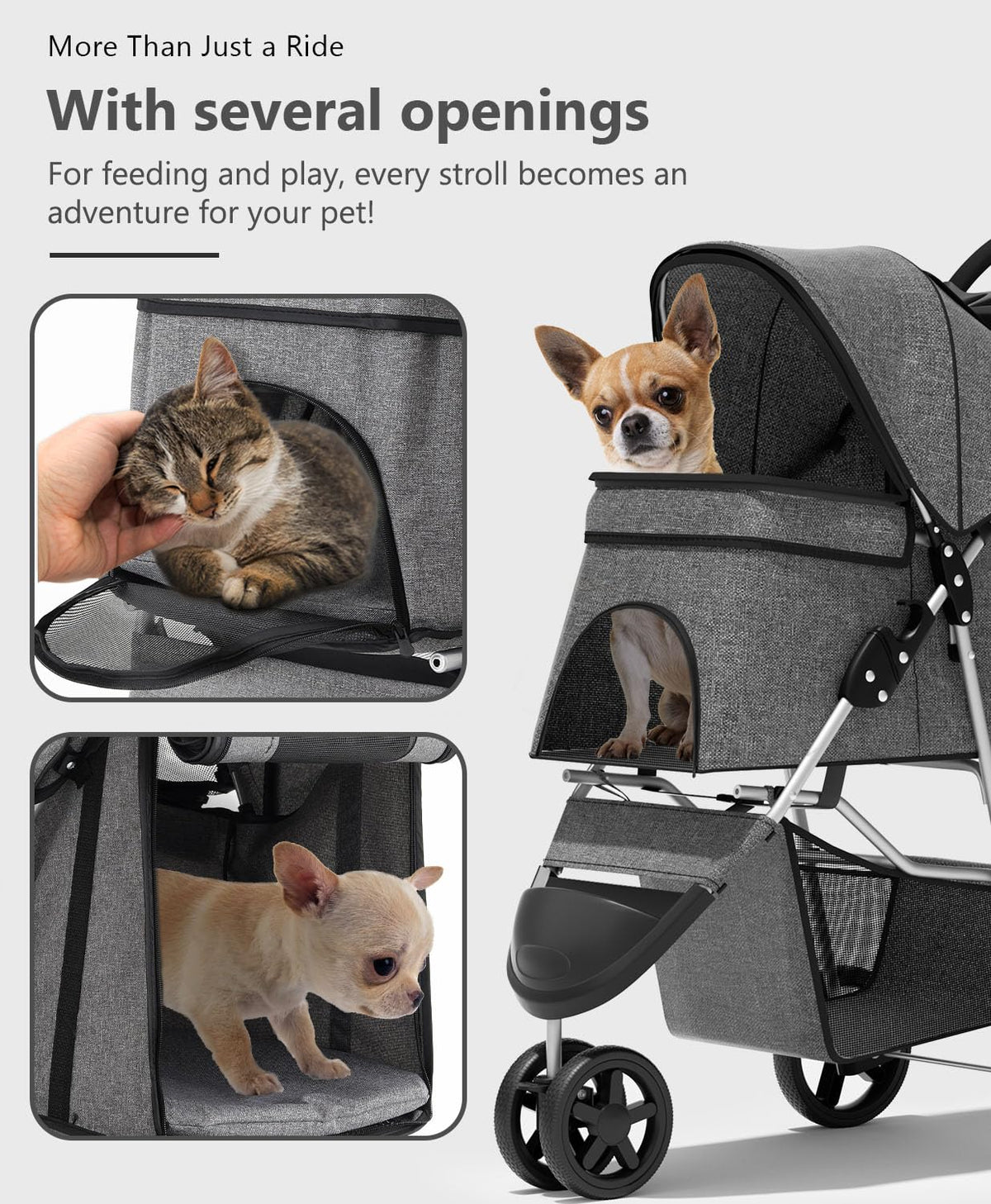 os motor 3 wheels pet stroller for small showing dimensions