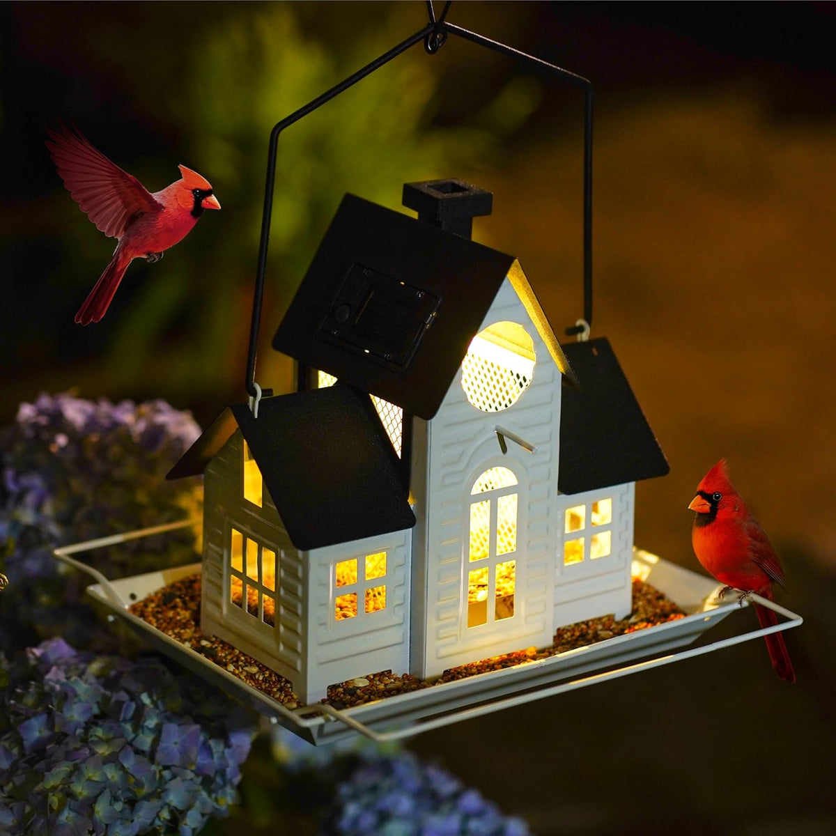 solar bird feeders for outdoors hanging,metal cardinal bird, main product view