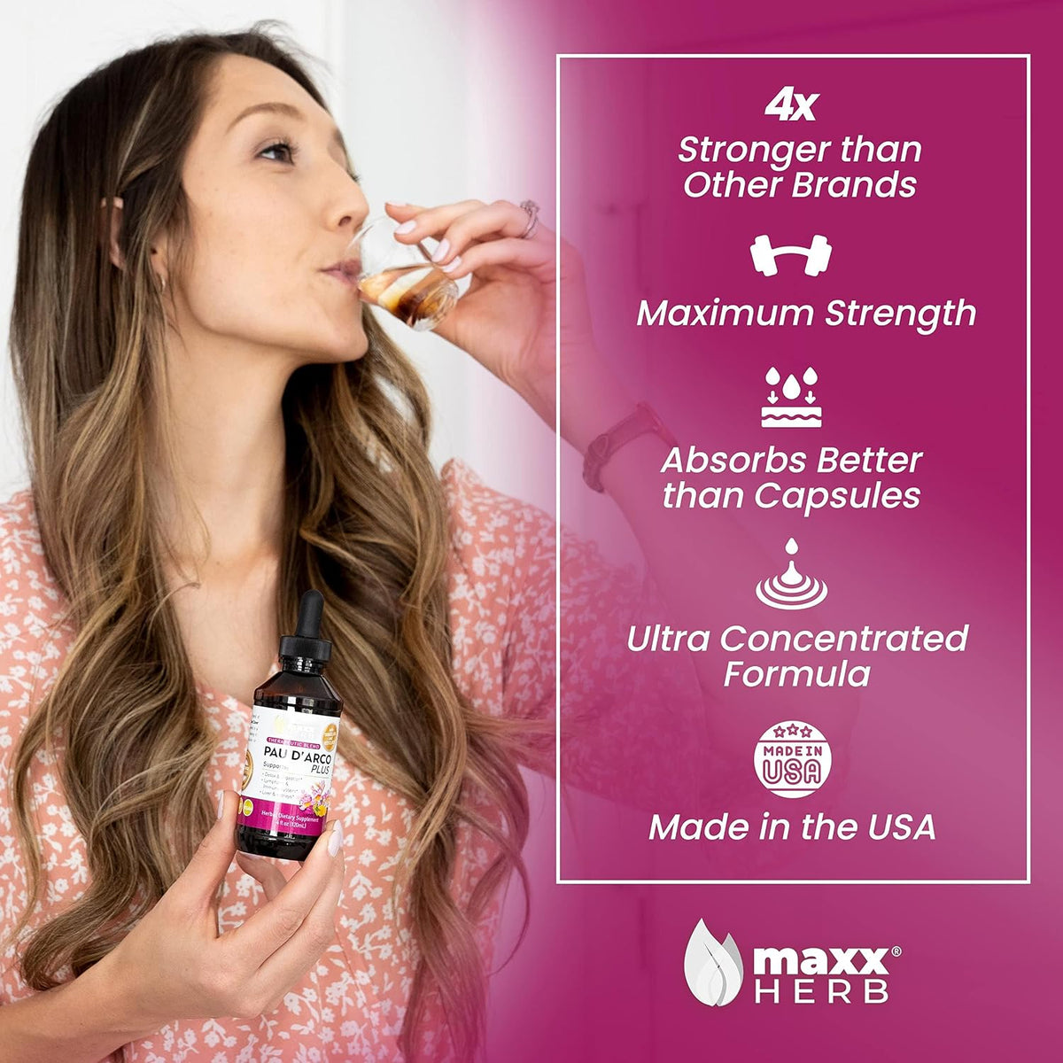 maxx herb pau d’arco extract with dandelion root shown in use