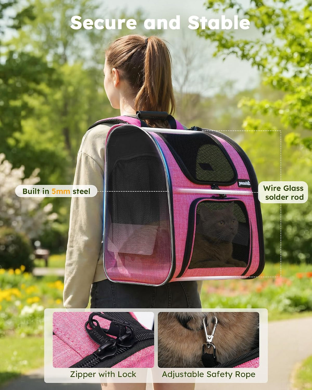 pecute cat backpack extendable, cat carrier backpack with showing dimensions