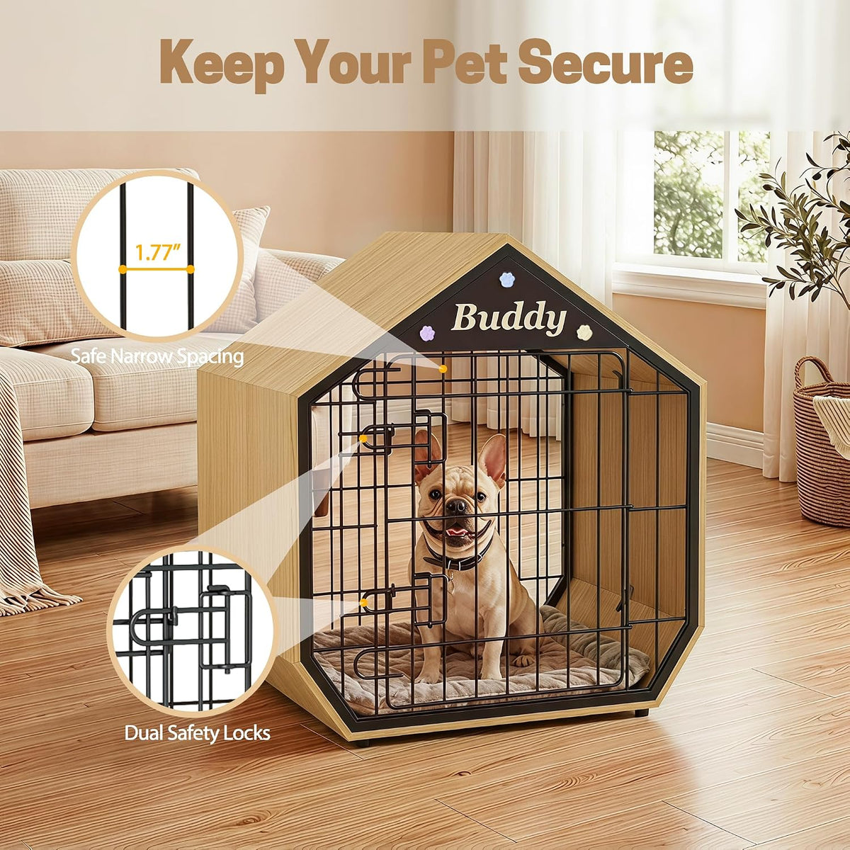 easycom 25.5" dog crate furniture, modern decorative kennels showing dimensions