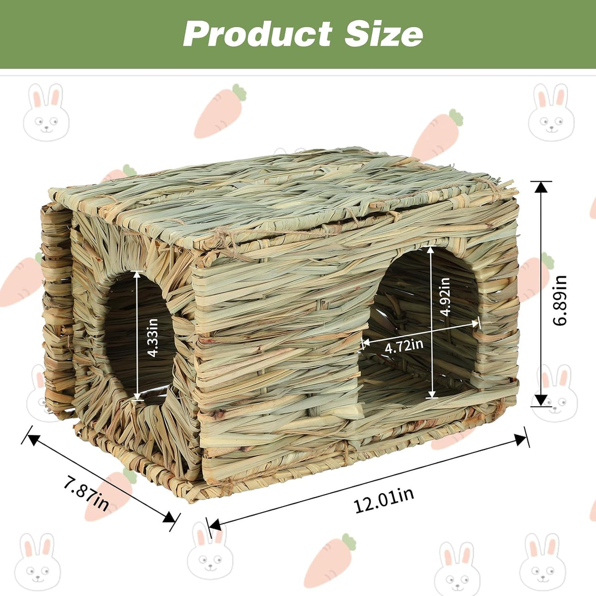 bwogue 2 pack grass bunny house, natural hand shown in use