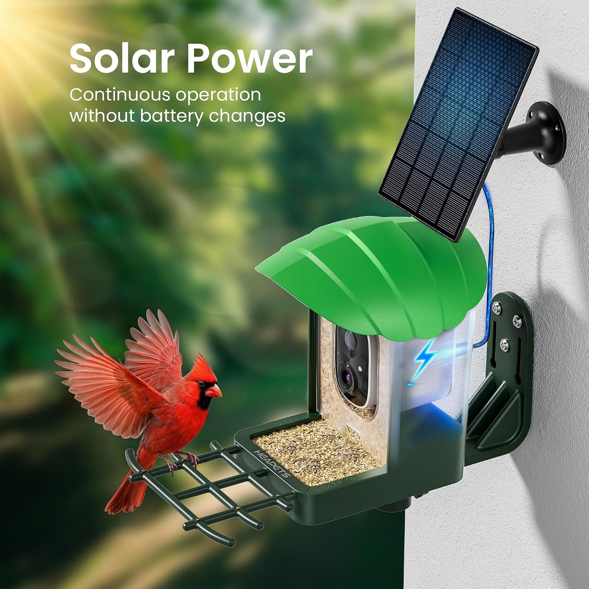 smart bird feeder with camera, 3k hd live, side view
