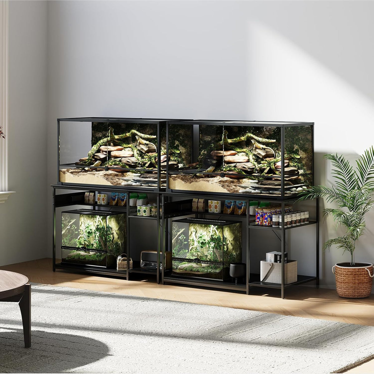 120 gallon fish tank stand with power outlets shown in use