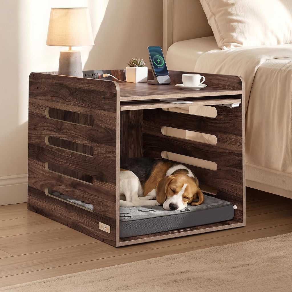 feandrea modern dog crate furniture, charging station, flip-up, main product view