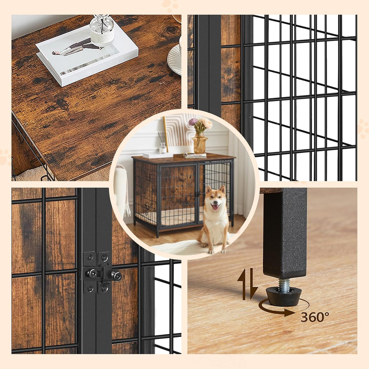 mahancris dog crate furniture with cushion, wooden dog, package contents