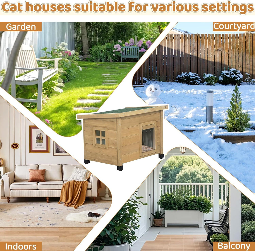 agitree outdoor wooden pet house, weatherproof winter shelter, front angle view