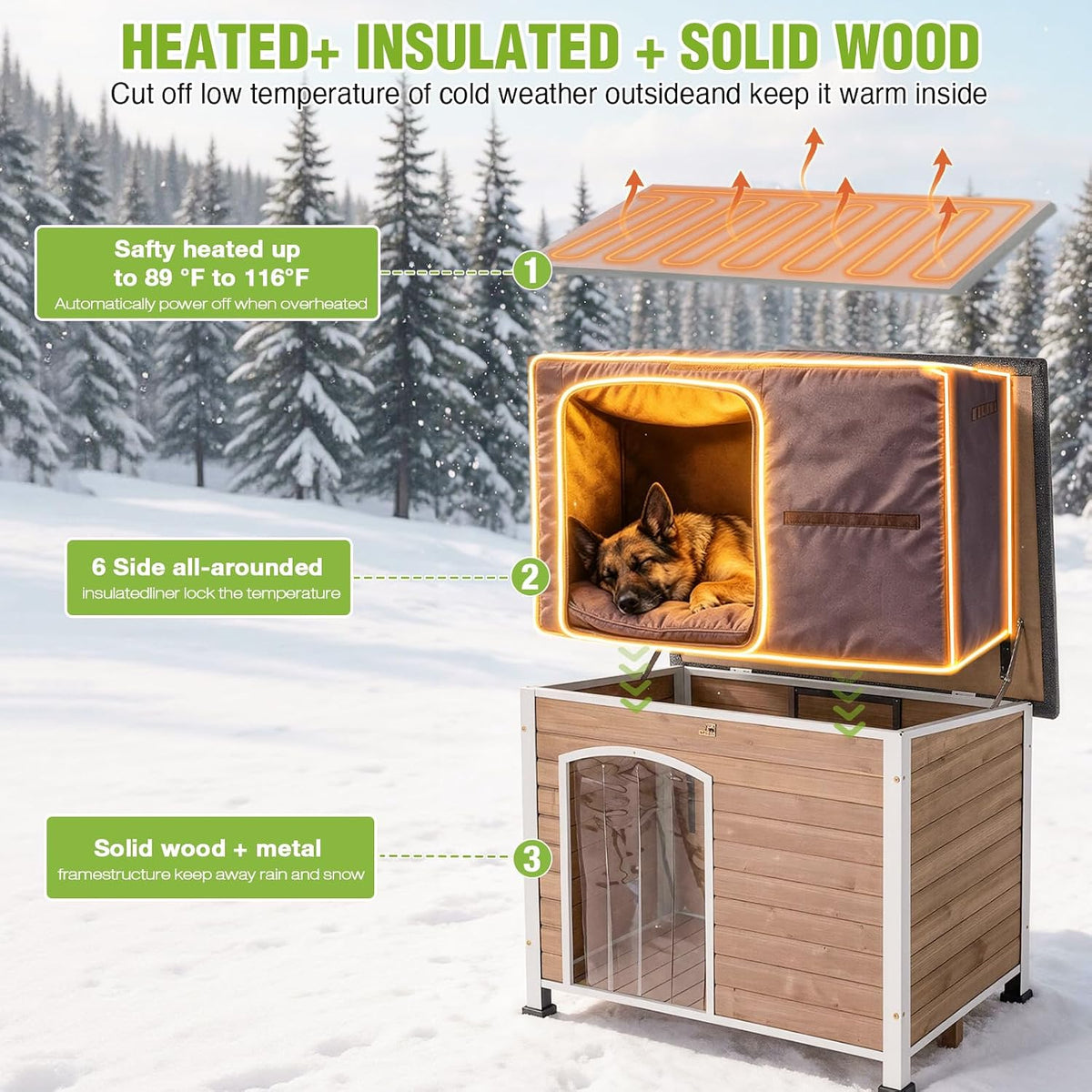 gutinneen large outdoor heated dog house for outside shown in use