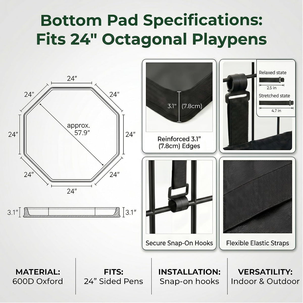 pjyucien puppy playpen with top cover & bottom, side view