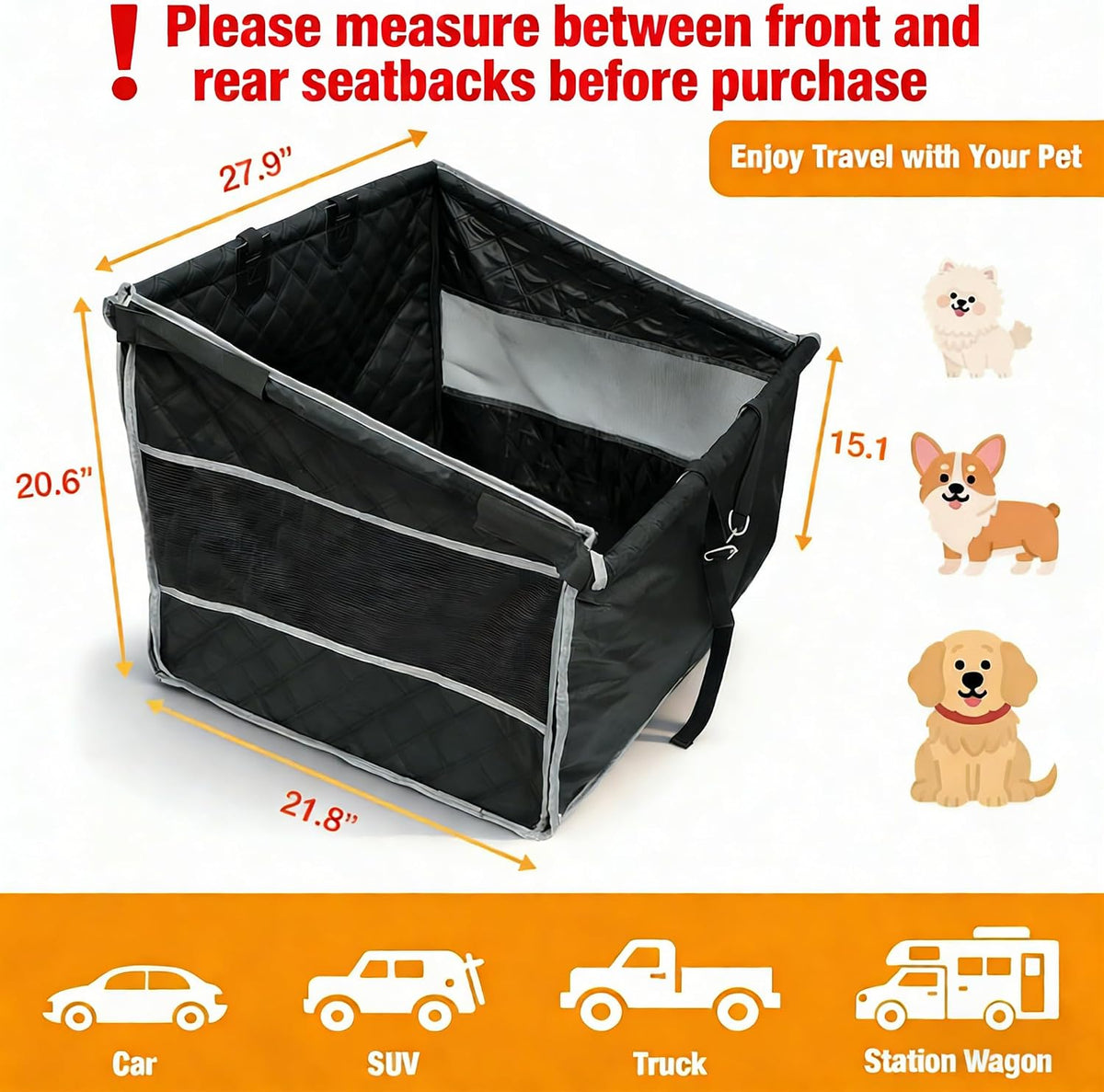 dog car seat for large medium dogs, half shown in use