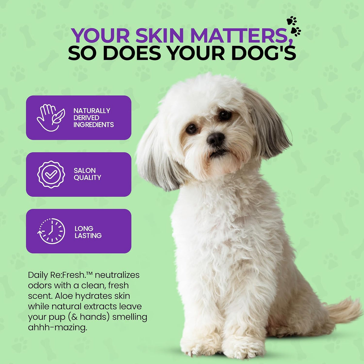 daily re:fresh dog deodorizing spray & skin and shown in use