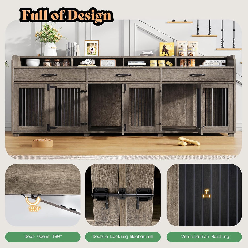 amerlife 95" dog crate furniture, multi-functional tv stand on a desk or shelf