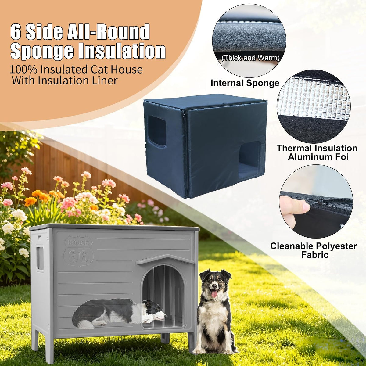 plastic dog house for outdoor indoor with insulated, close-up detail