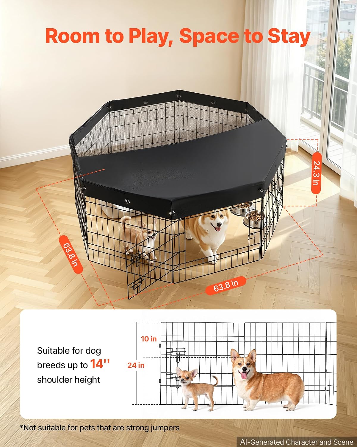 vevor dog playpen, 24 inch 8-panel metal puppy shown in use