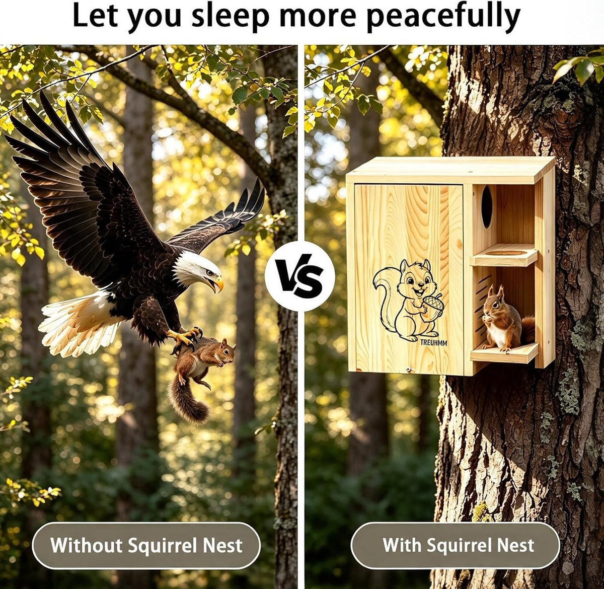 large wooden squirrel house for outside, 2-in-1 squirrel showing dimensions